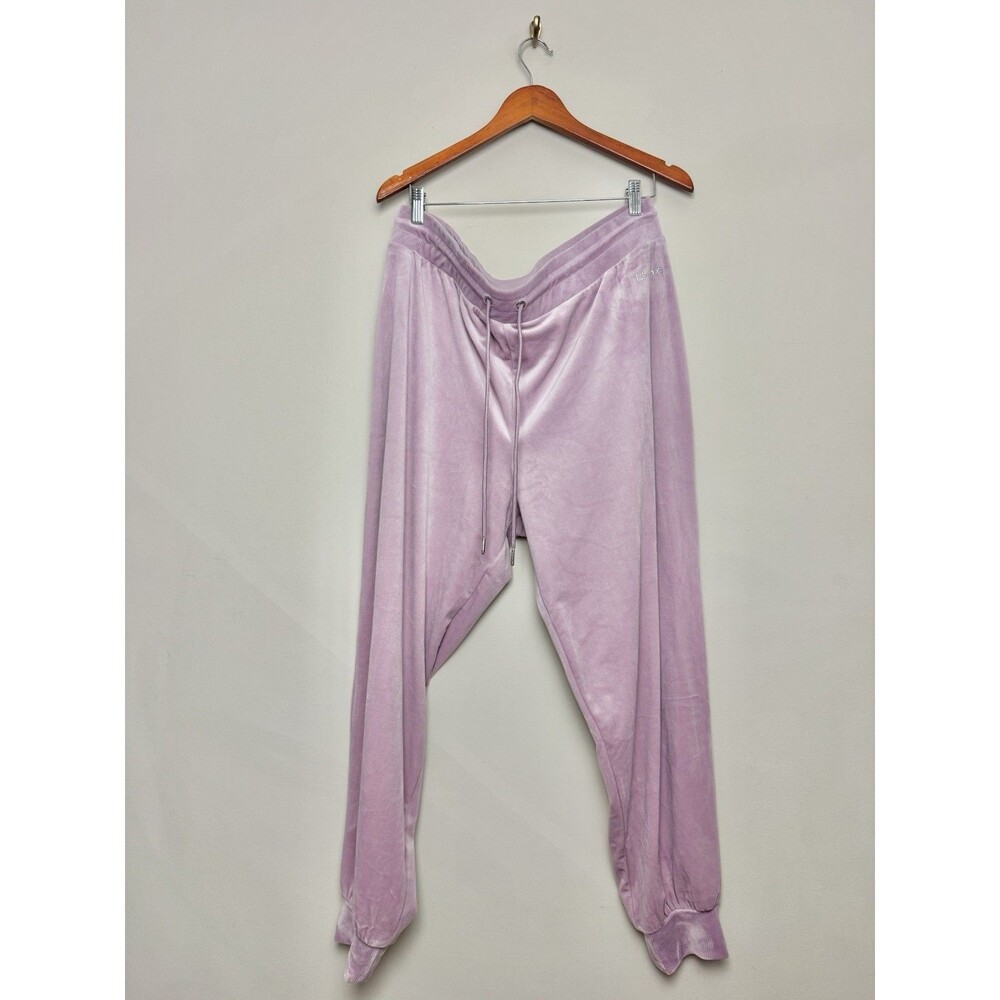 Bebe Sport Womens Rhinestone Velour Pants Plus Size 2X Purple Drawstring Lounge